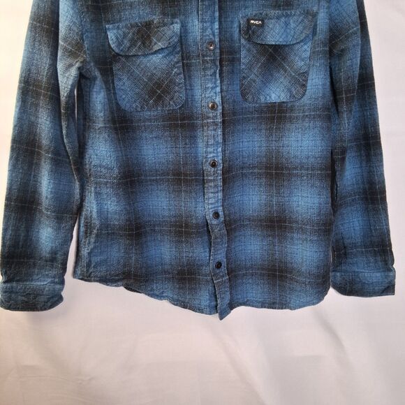 RVCA Vesuvio Men's Cotton Flannel Blue Black Plaid Size L - Picture 4 of 15